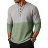 Men Knit Long Sleeve Henley Shirt Casual Crewneck Button Down Patchwork Pullover Top for Everyday Wear