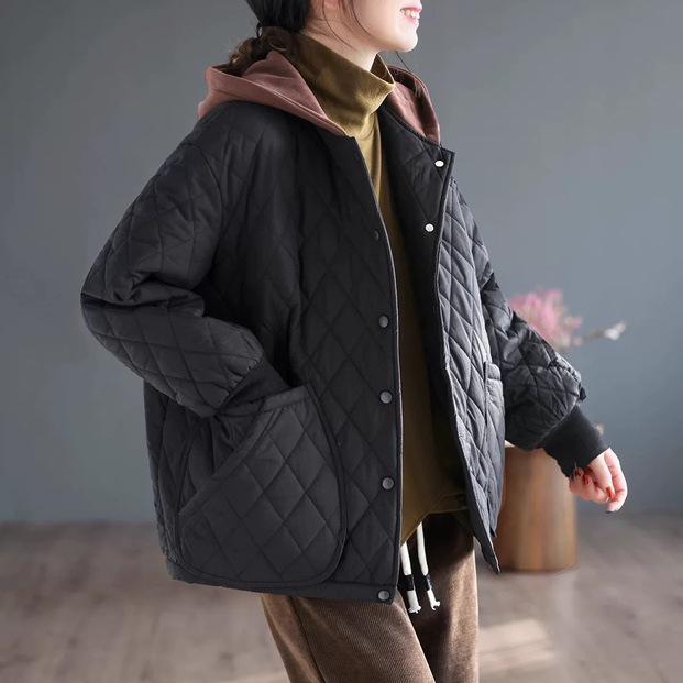 2025 Winter Korean Style Retro Thick Warm Hooded Cotton Coat for Women