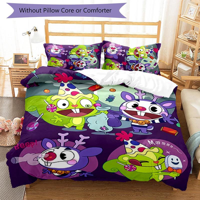 3pcs Happy Tree Friends3 pattern bedding set duvet cover set includes duvet cover &pillowcases, perfect all season bedroom decoration & gift