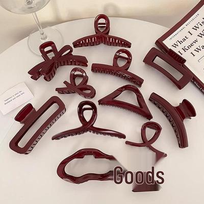 Pinza per Capelli Grande Artiglio Rosso Vino Retrò Francese per Capelli Spessi