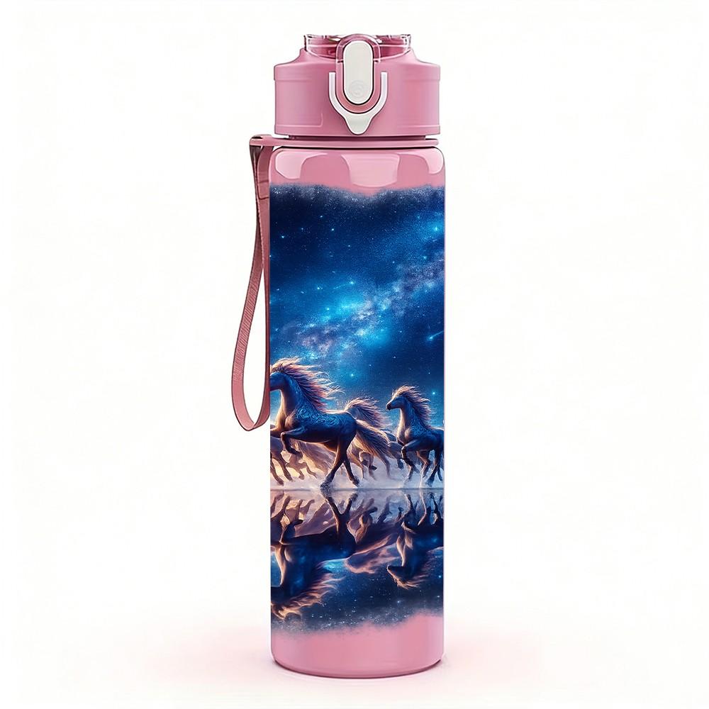 1PC Deep Galaxy Nebula Space Texture Print 750ml Color Plastic Sports Water Bottle Leakproof Flip Straw Lid Suitable for Sports Office Home Use