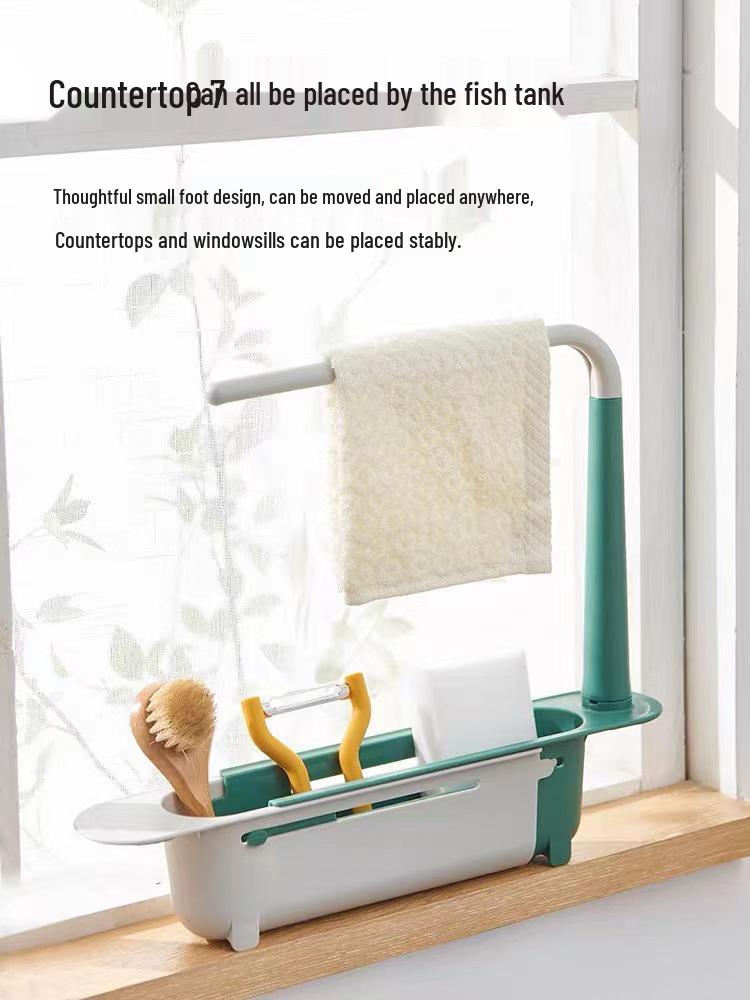 Retractable Kitchen Sink Utensil Drainer and Space-Saving Organizer Basket