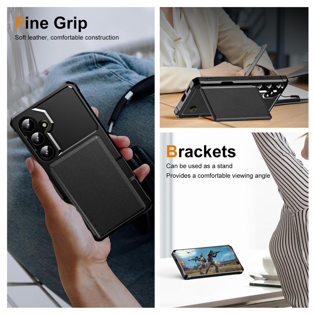 For Samsung Galaxy S24+ Case Card Slot Kickstand Leather+TPU Reinforced Corner Phone Cover