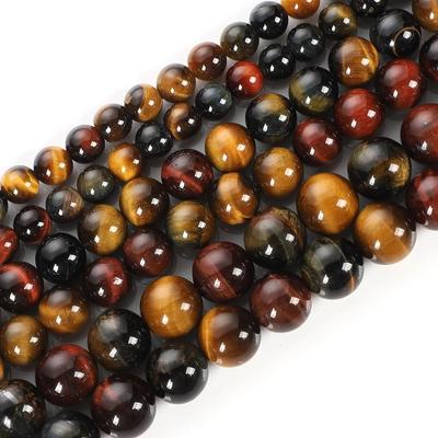 Ojo de Tigre Multicolor Piedra Natural Cuentas Rojas Azules Hebra de 15" Cuentas Espaciadoras Sueltas Lisas 4/6/8/10/12mm para Fabricación de Joyería DIY Pulseras Accesorios