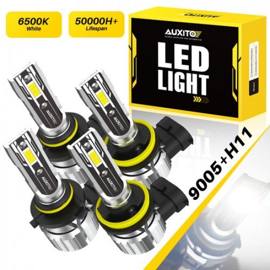 LED Headlight Bulbs Combo Kit 9005 + H11 High Low Beam 6500K White Super Bright