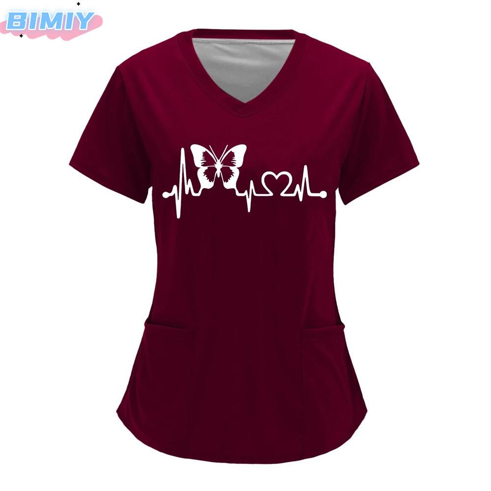 Damen T-Shirt V-Ausschnitt Krankenpflegeuniform Einfarbiges Muster Freizeit T-Shirt