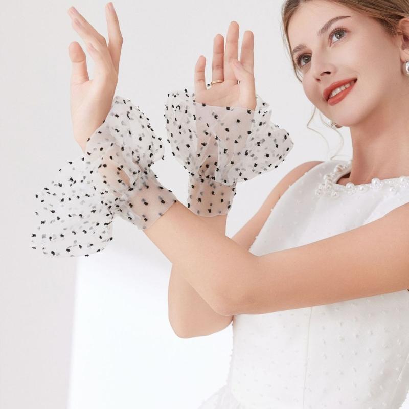 Elegant Sheer Dotted Sleeves Decorative Wrist Cuffs Arm Sleeves For Women Girl Daily Wear And Special Occasion Outfit