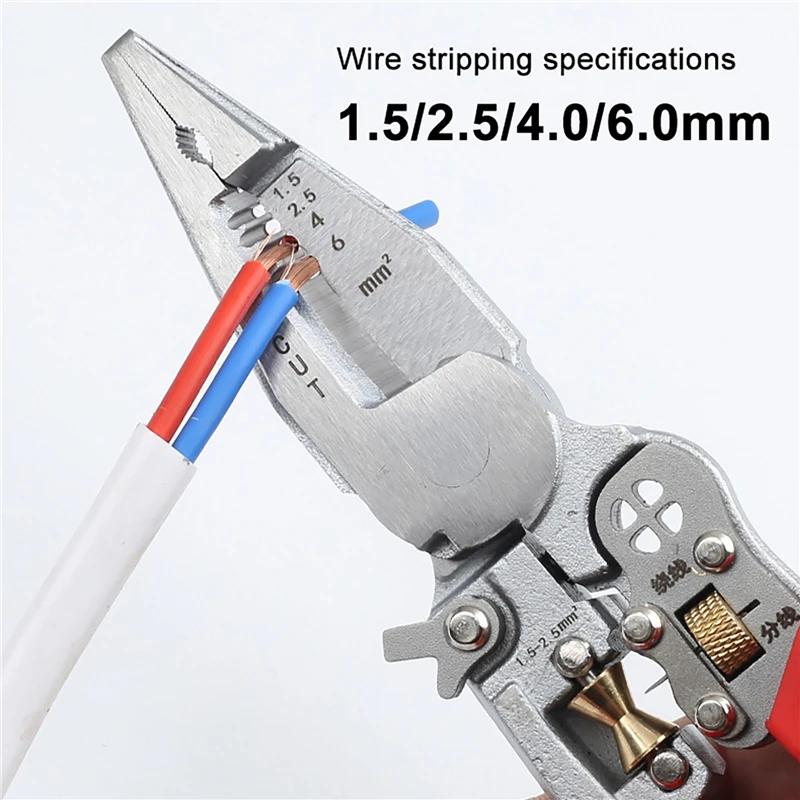 9 in 1 Electrician Wire Crimper Peeler Pliers Multifunctional Cables Stripping Press Plier Terminal Crimping Gross Side Cutting