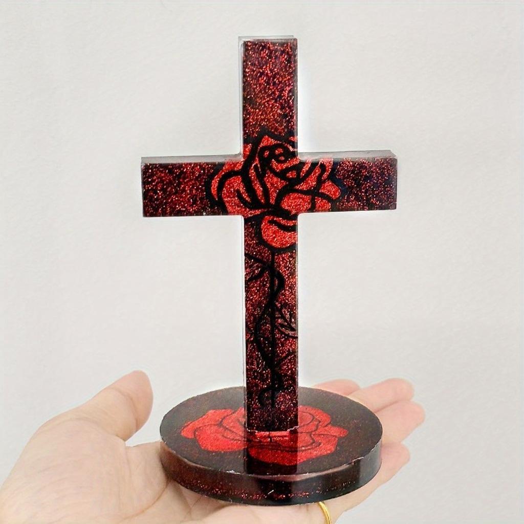 5'' Standing Cross Silicone Mould with Base, Epoxy Cross Mould, Epoxy Plaster Cement Mould, Halloween Ornaments