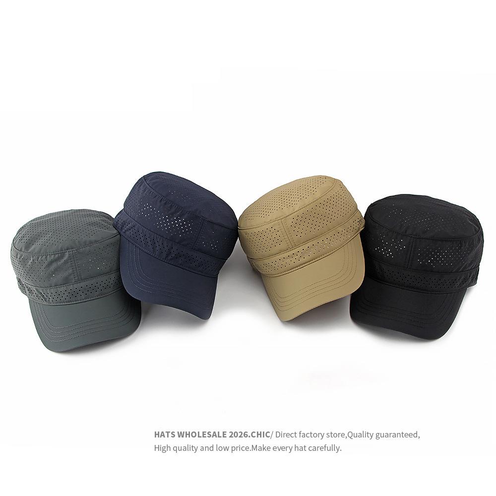 Summer Breathable Flat Top Hat Men's Outdoor Sunscreen Hat for Middle-Aged and Elderly Climbing Full Sealed Cap
