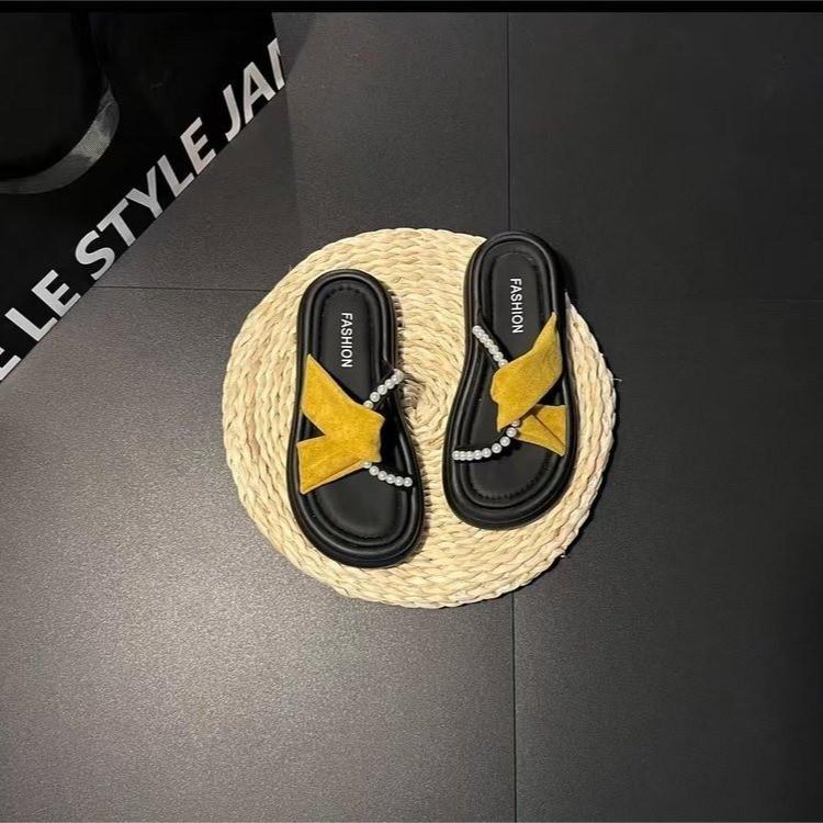 Pearl Cross Cool Slippers Women's Summer Fashion Outer Wear 2025 New Beautiful Skirt Thick-bottomed Beach Slippers Tide