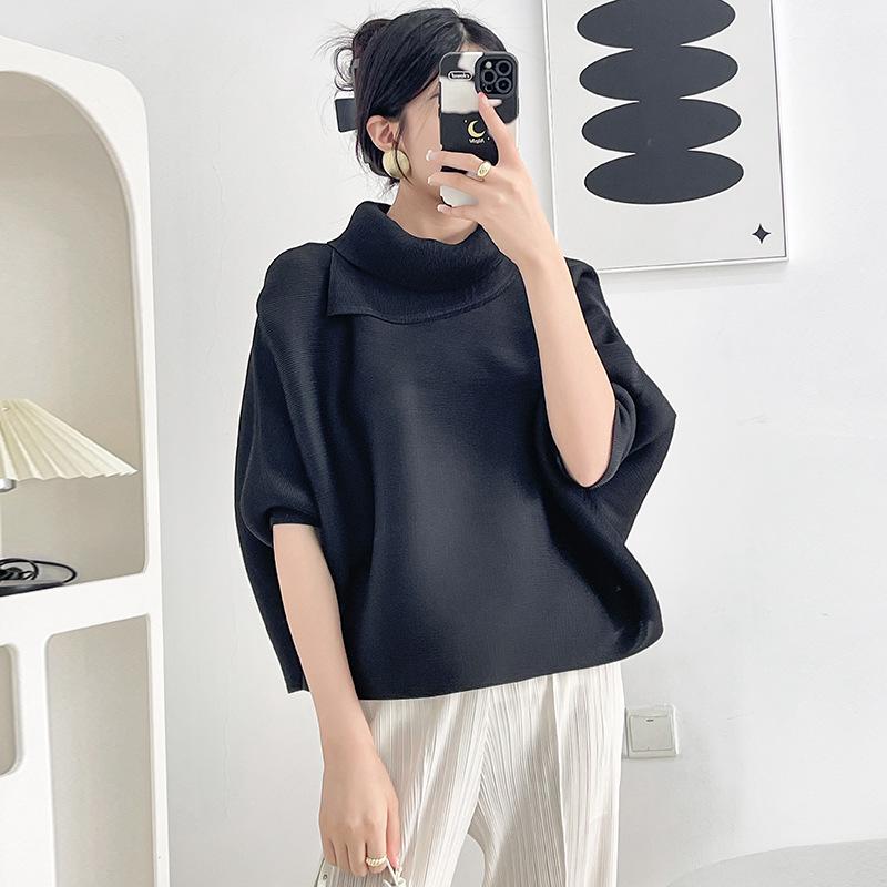 Miyake Damen Plissee Fledermausärmel Oberteil - Lockere Passform, Lange Ärmel, Einfarbig, Ideal für Frühling und Herbst