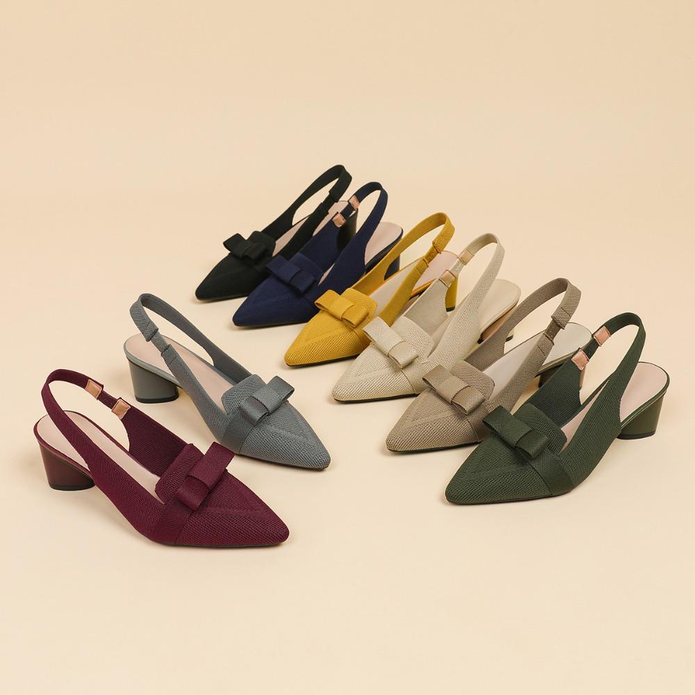 Kadın Sandalet Baotou Sığ Fiyonklu Yüksek Topuklu Düz Renk Yaz Yüksek Topuklu Sandaletler Kadın Kumaş Arka Askılı Kadın Ayakkabıları