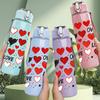 1PC Repeated Red Heart Love Quote Print 750ml Color Plastic Sports Water Bottle Leakproof Flip Straw Lid Suitable for Sports Office Home Use