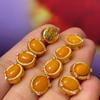 5Pcs, Natural Stone Yellow Amber Beads Accented with Golden Edges, Boho Oval Beads for Jewelry Making DIY Materials, Easter Hanukkah Crafts 8.5×9.5mm