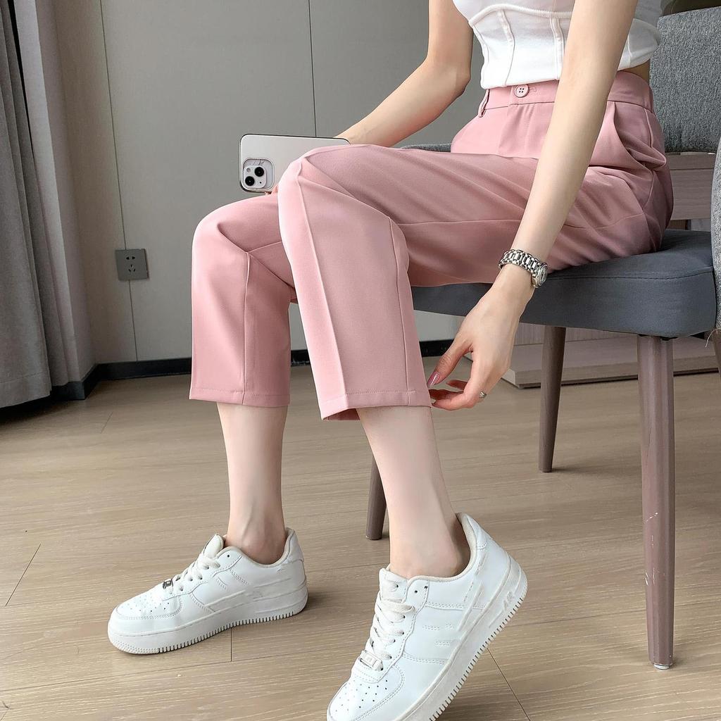 Ladies' Trousers Suit Trousers Female 2024 Summer Straight Loose High-waisted Thin Nine Small Casual Grey Versatile Cigarette Trousers