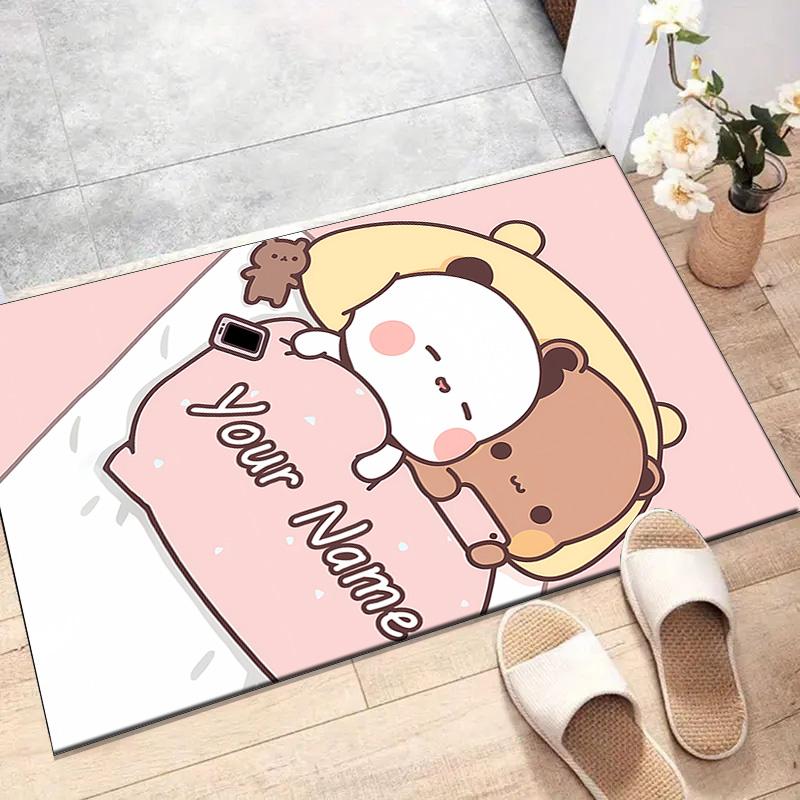 Custom Yier BuBu Bear Mat Personalized Name, Polyester Washable Indoor Entryway Rug, Gift for Christmas, Easter, Thanksgiving Day