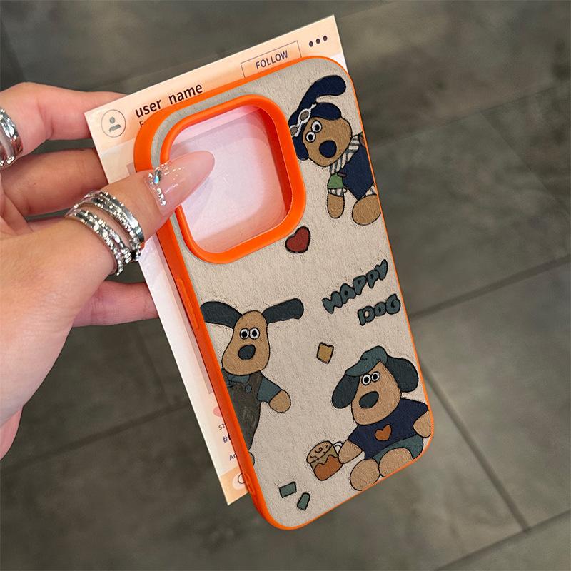 Oil Painting Pattern Dog for Apple 16promax/15 Mobile Phone Case 14plus Lychee Branch Pattern 13p Soft Shell 12 Anti-fall