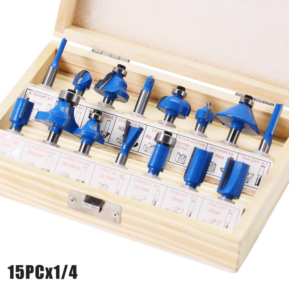 15-Piece Set 1/4 Handle 1/2 Handle 8 Handle 6 Handle Woodworking Milling Cutter Set 12-Piece Set Woodworking Slotting Milling Cutter