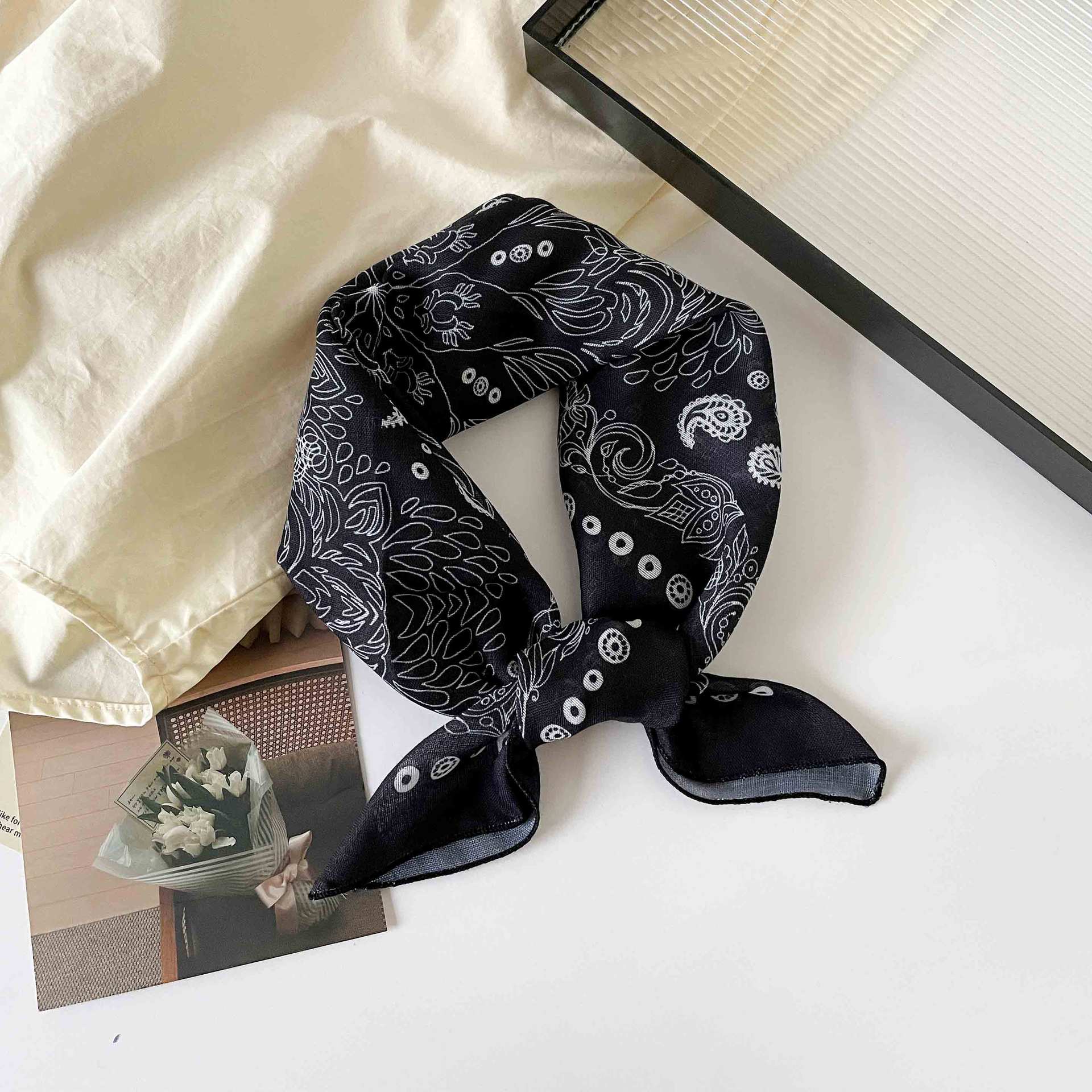 Cashew print silk scarf cotton and linen small square scarf women s versatile decorative small scarf scarf scarf shawl scarf headband women