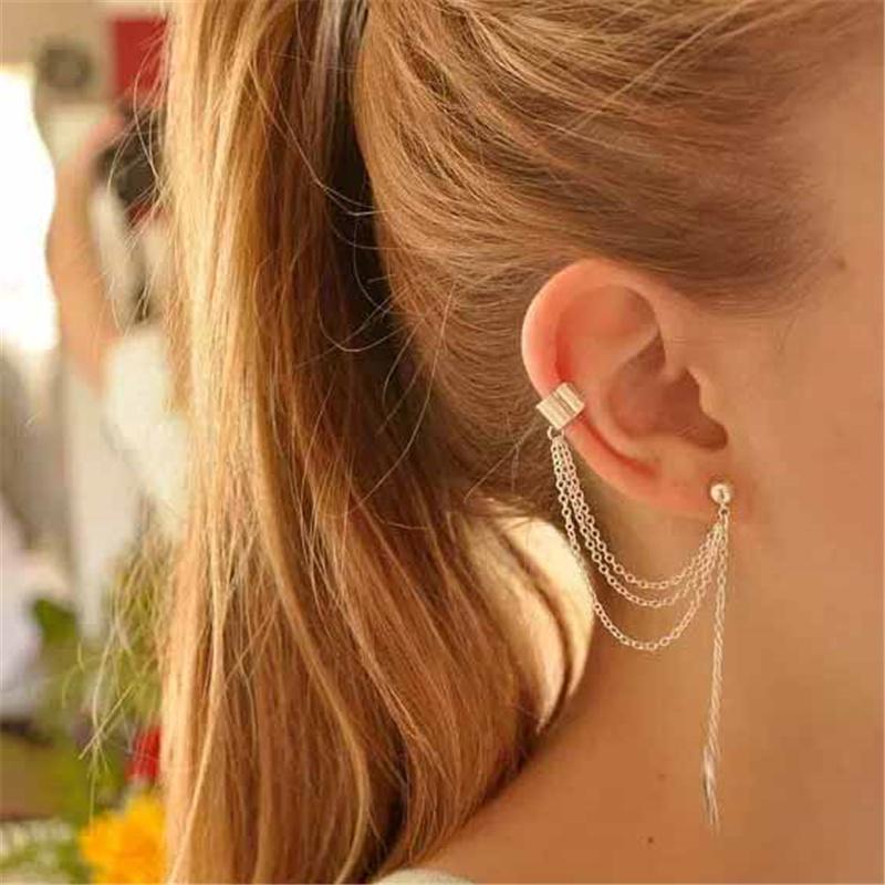Boucles d'oreilles pendantes créatives minimalistes à chaîne feuille avec pampilles en métal, boucles d'oreilles à clip pour femmes, bijoux