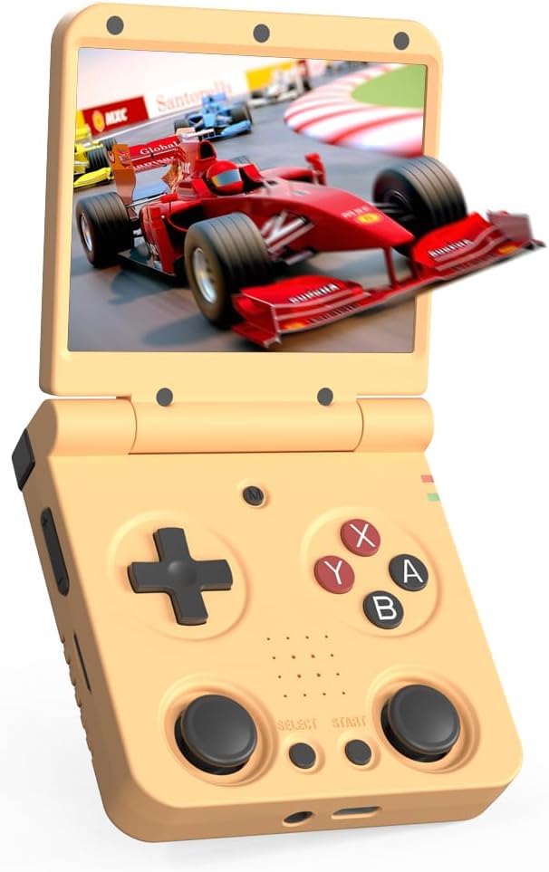 

Miyoo Flip V2 Whatsko Handheld Game Linux Foldable Retro Game Japanese Language Yellow Console, System, 3.5-inch Screen, Console, Support,