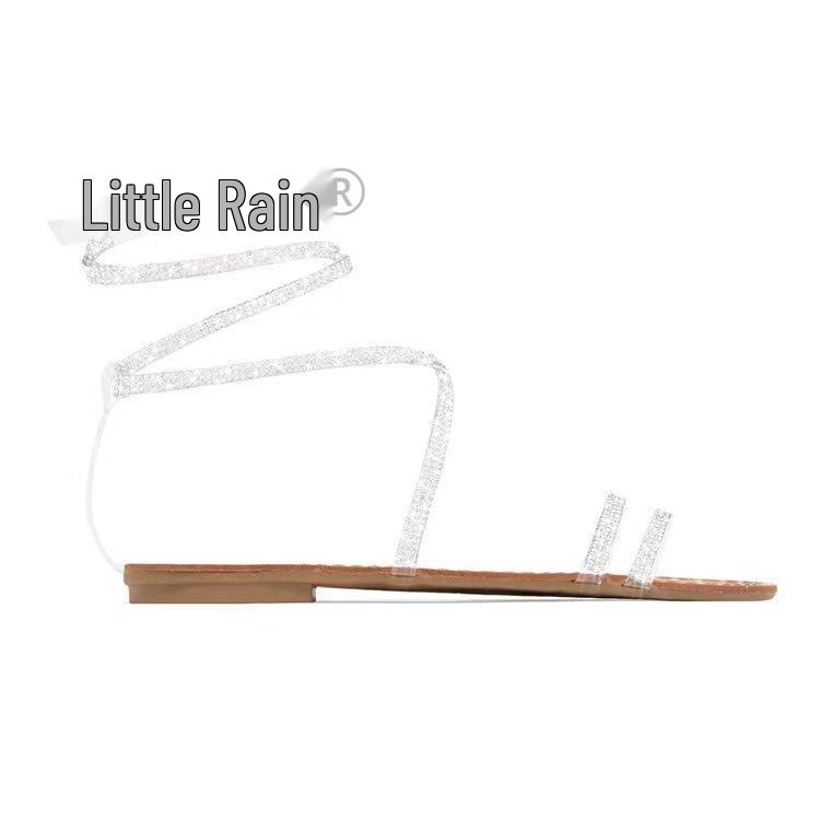 2021 Summer Rhinestone Flat Sandals - Women's Strap Wrap-around