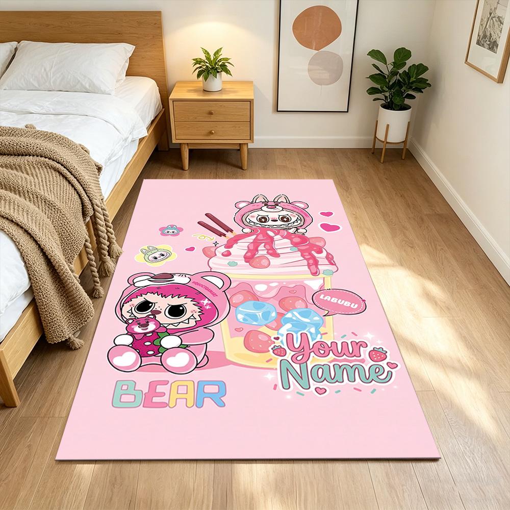 Labubu Customizable Name Area Rug Perfect for Bedrooms Foyer Outdoor Dining Room Antislip Carpet Anime Office Decor Perfect Gift for Friends & Family