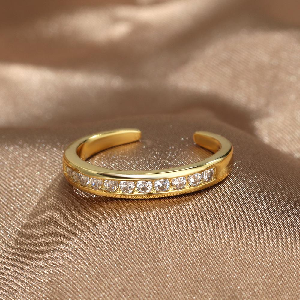 [Copper Products] Diamond-Encrusted Zircon Niche Design Opening Simple Ring Ring Woman