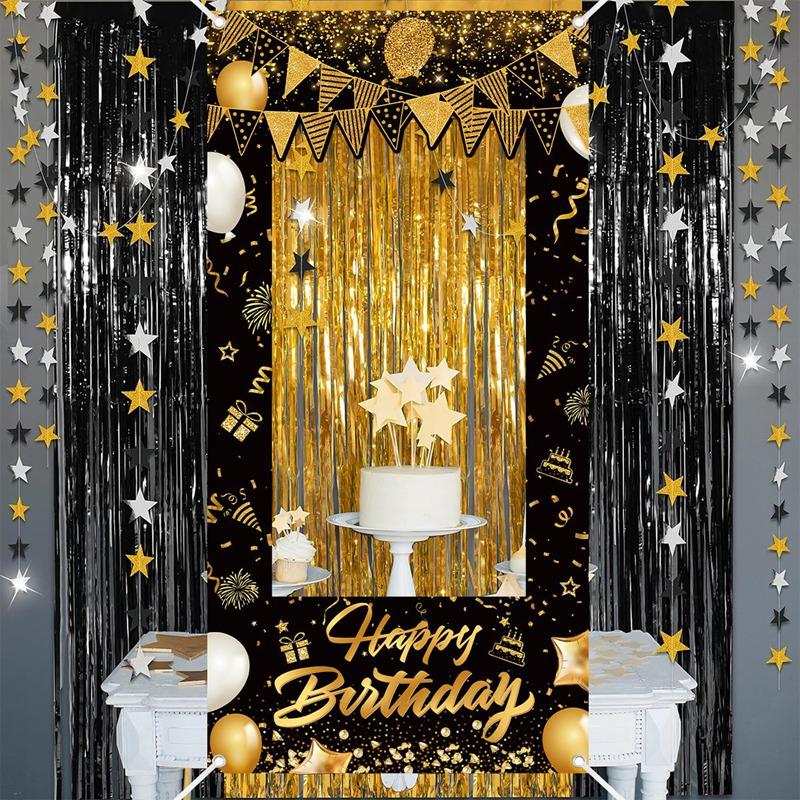 1pc Black Golden Happy Birthday Photo Booth Prop for 30/40/50/60th Milestone Celebrations Birthday Party Decoration Backdrop