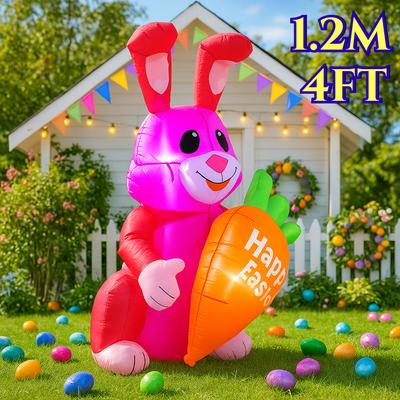 1,2M/4FT Frohe Ostern Aufblasbares Spielzeug Rosa Hase Dekoration Eingebaute LED-Lichter Modell Außenhof Gartenparty Requisiten Ornamente