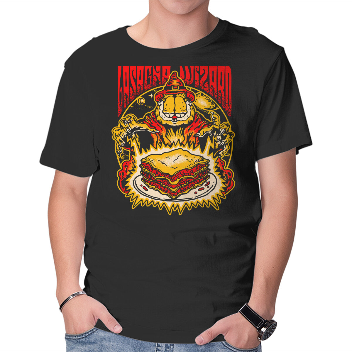 Unisex Crew Neck T-Shirt Lasagna Wizard Graphic Short Sleeve Casual Tee XL