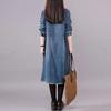 Women's Wash Plush Edge Pockets Loose Denim Dress Autumn O-neck Long Sleeves Dresses