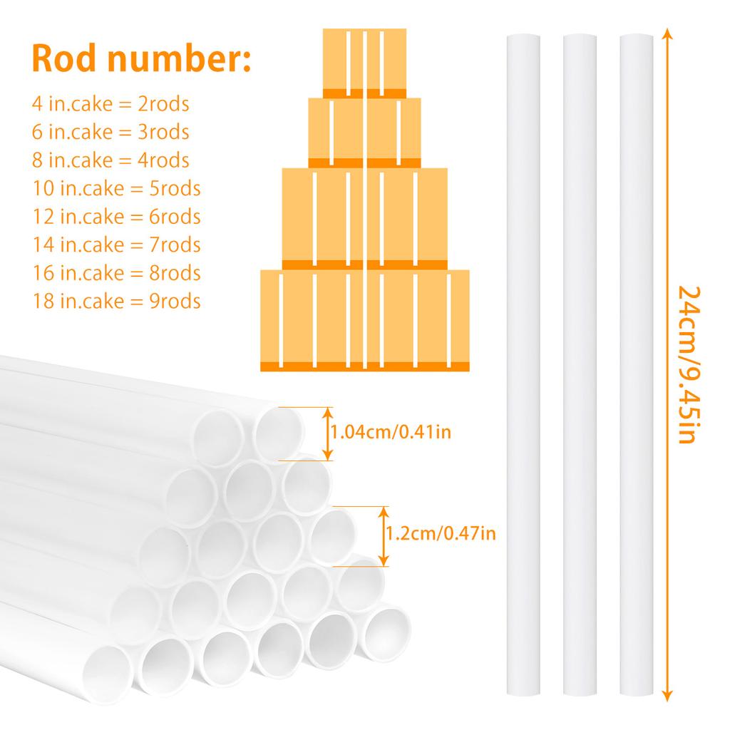20Pcs Plastic Cake Dowels Rods Cake Support Rods Stacking Cake Straws Reusable White Cake Sticks for Tiered Cake Construction