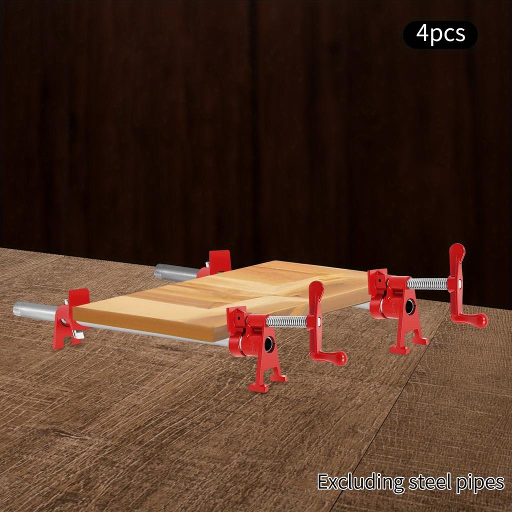 4-Piece Wood Gluing Pipe Clamp Set – Heavy-Duty Cast Iron Bar Clamps for Woodworking – Red