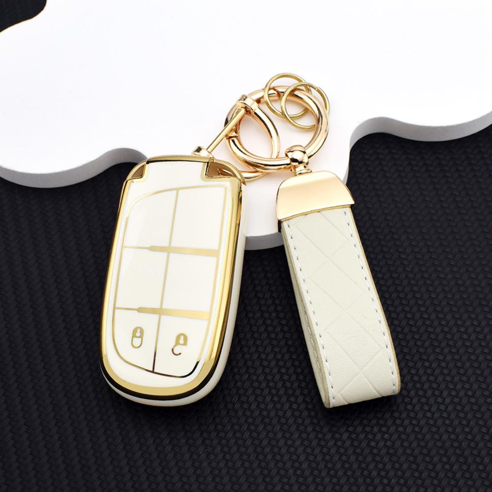Car Key Cover For Jeep Wrangler Renegade Compass Grand Cherokee Chrysler 300C Dodge 2 Buttons Tpu Full Protection Case Key Chain