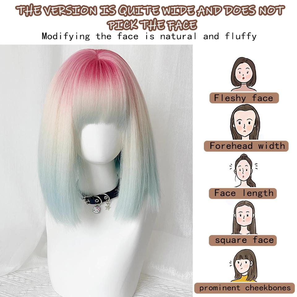 Synthetische hitzebeständige Faserperücke mit Farbverlauf für Frauen, kurzes glattes Haar mit Pony, geeignet für den täglichen Gebrauch
