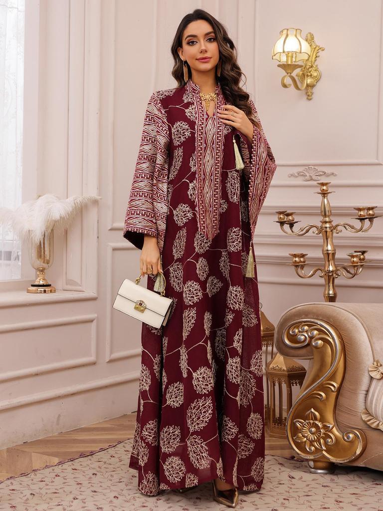 AB423 Plus Size Women's Embroidered Sequin Robe Dress - Middle Eastern, European, American Style