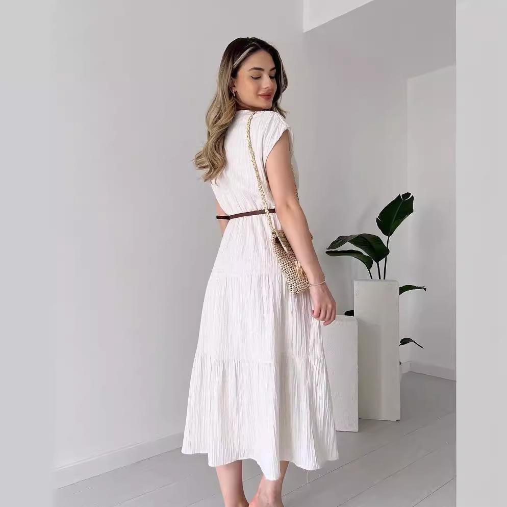 2024 Summer Women's Solid Color V-Neck Long Slim Dress