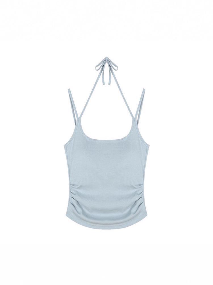 Women's Ruched Halter Neck Camisole with Built-in Bra - Versatile Summer Top for Girls