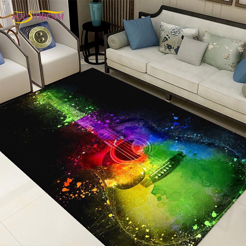 3D-Teppich mit kreativem Wasser- und Feuergitarren-Motiv, Teppiche für Wohnzimmer, Schlafzimmer, Dekoration, Küche, Badezimmer, rutschfeste Fußmatten