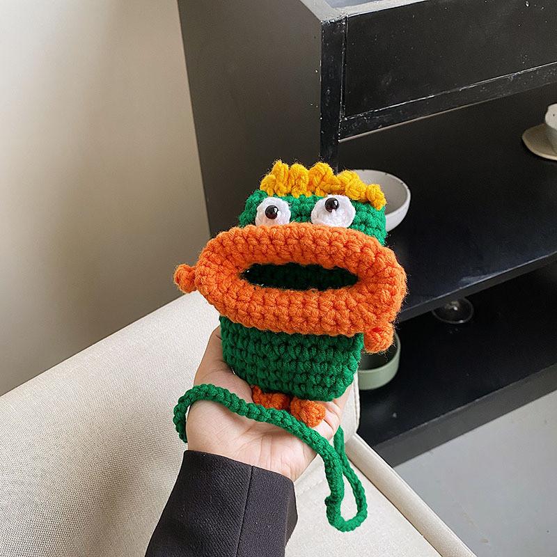 

Adorable Knitted Yarn Phone Bag For Kids With Cartoon Design And Breathable Features зелёный