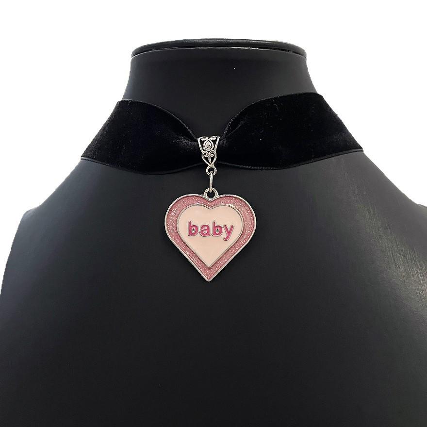 Готический Розовый Бархатный Чокер в Форме Сердца
