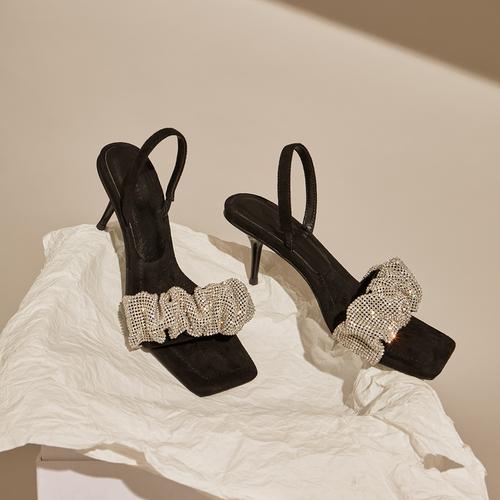 

Босоножки Новая Мода Бриллиантовые Босоножки на Шпильке Женские 2025 Лето Новая Женская Обувь для Платья Босоножки на Высоком Каблуке Высокий Каблук Сексуальные 35