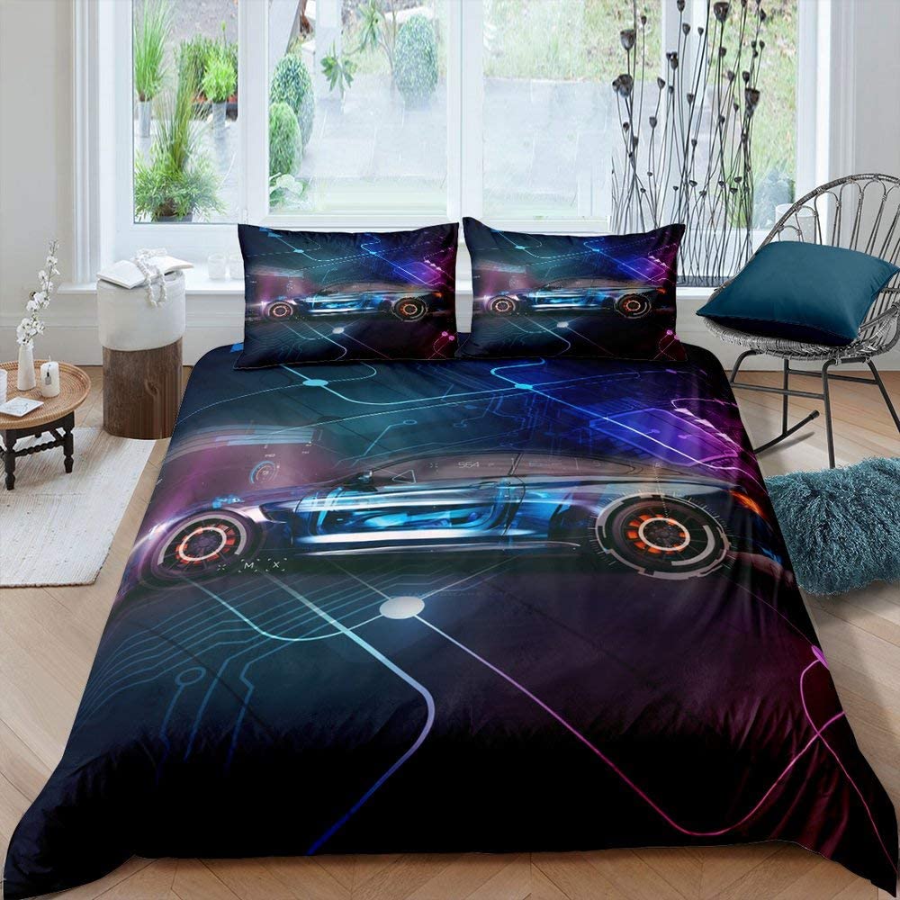 

Race Car Quilt Cover Sets Full Size Boys Sports Sleep Bedding Collection Designed for Kids Teens Cozy Cozy Microfiber Fabric Comforter Cover EU single(135x200cm)