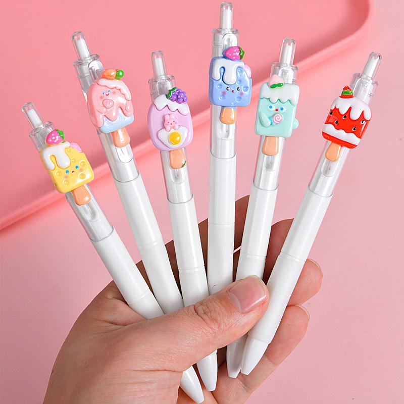 36Pcs Ice Cream Patch High-Value Exam-Taking Pen, Girly Retractable Gel Pen Stationery School Office Supplies Prize Gift Writing Tools Holiday Gift