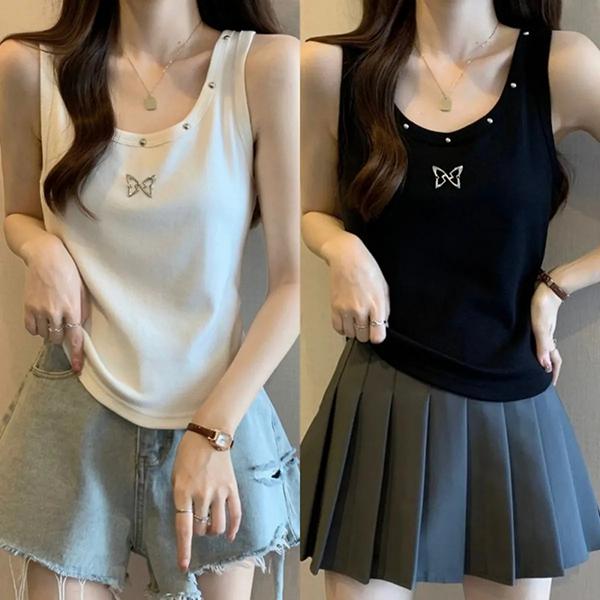 

WTEMPO 2PCS женские весенне-летние большие размеры черные повседневные майки-майки осенние универсальные трикотажные майки без рукавов с круглым вырезом XXL