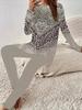 Women's clothing European and American casual ethnic printing pullover round neck large size long-sleeved women's T-shirt set WA11 + WC1