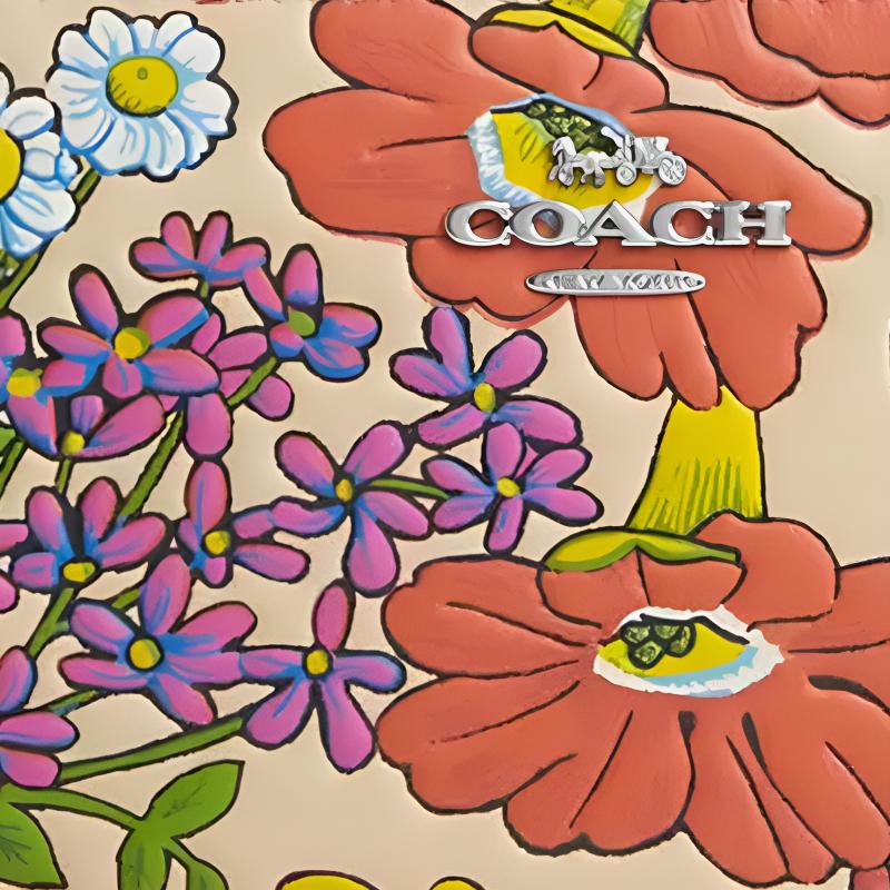Coach Corner Zip Wristlet 16 Floral Print Leather Clutch Women clutch Silver Ivory Multicolor CR946-SVIO