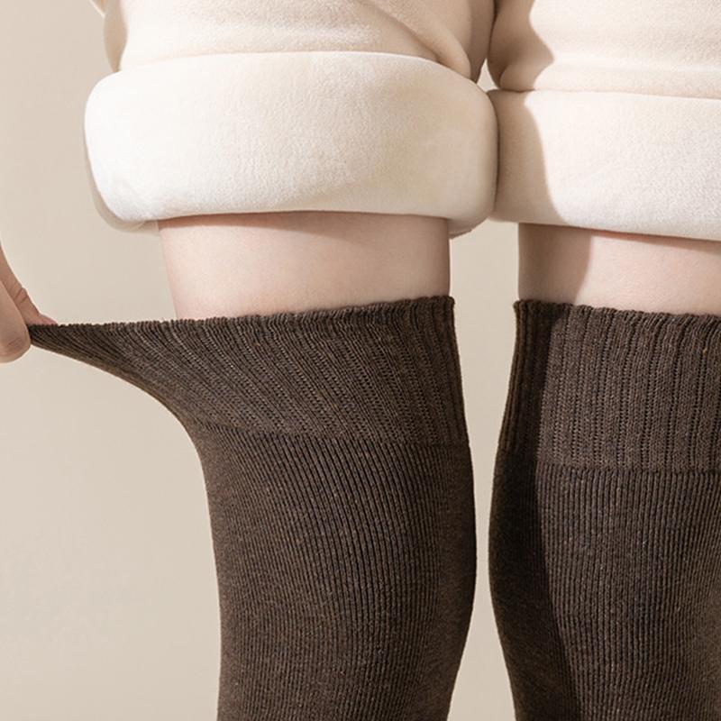 Women Soft Wool Long Socks Autumn Winter Cashmere Solid Knitted Stocking Skinny Casual Knee High Warm Thicken Girls Socks Medias